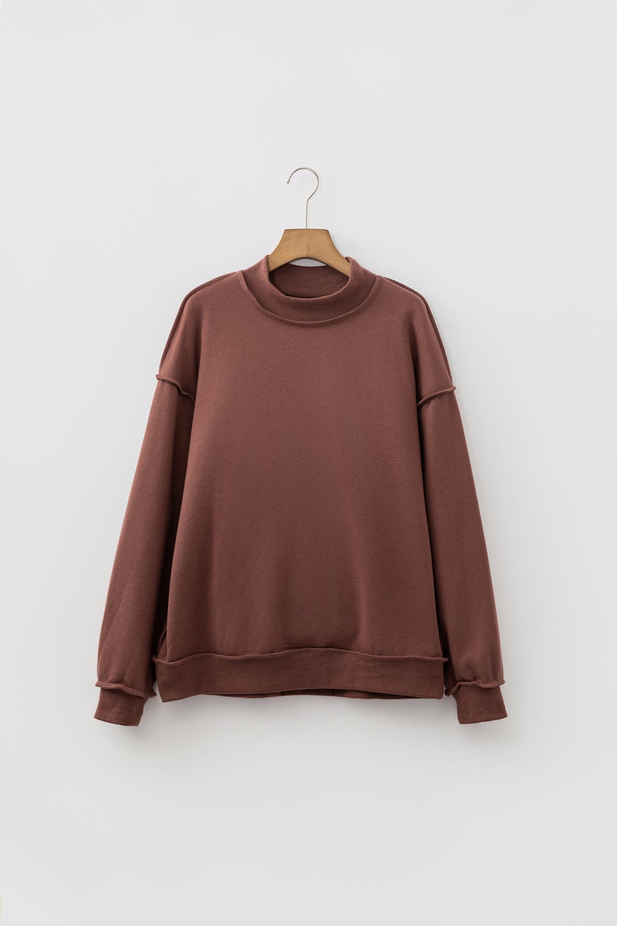 Apricot Oversize Drop Shoulder Reversible Mock Neck Sweatshirt