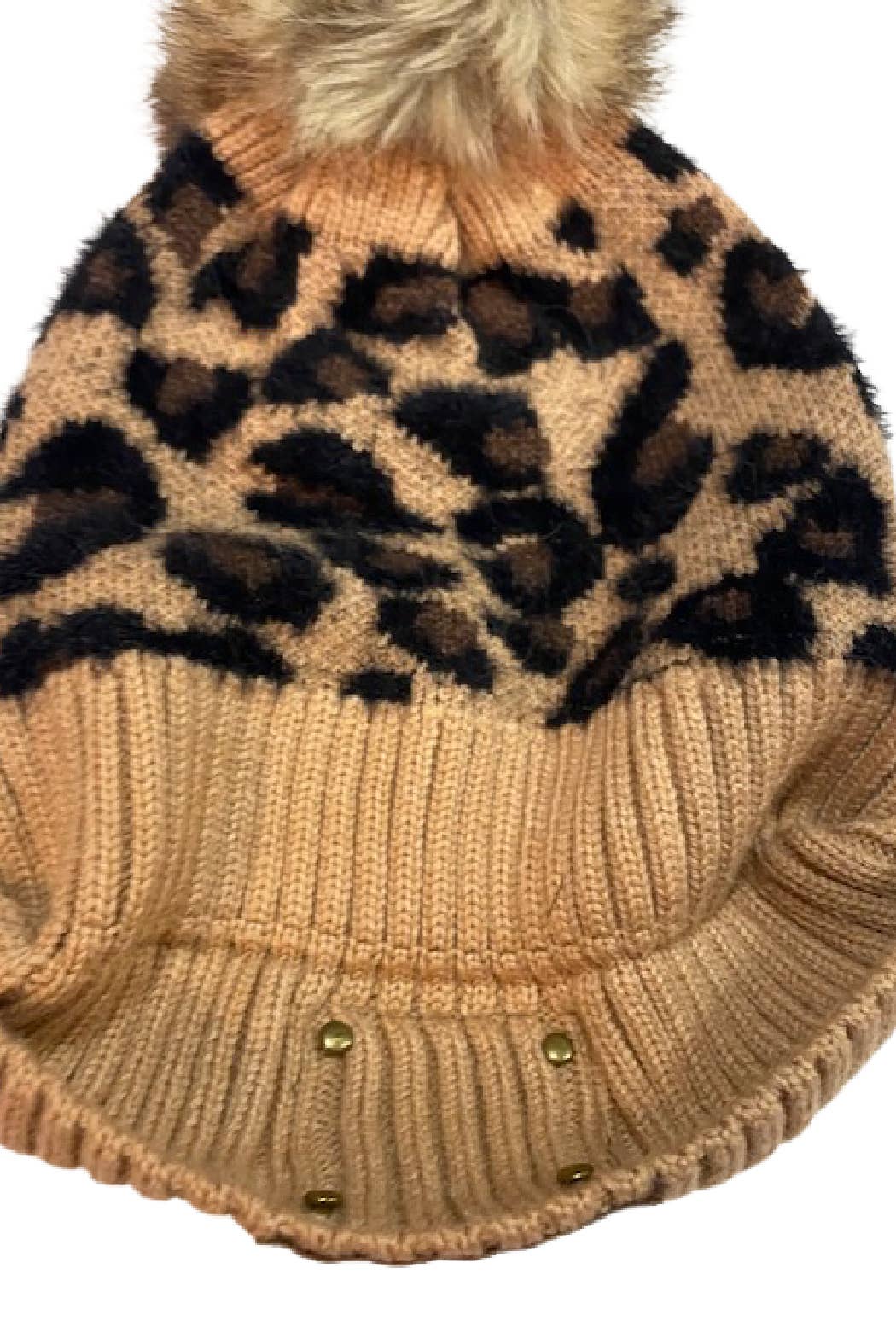 LV Up-Cycled Brown Leopard Pom Knit Beanie