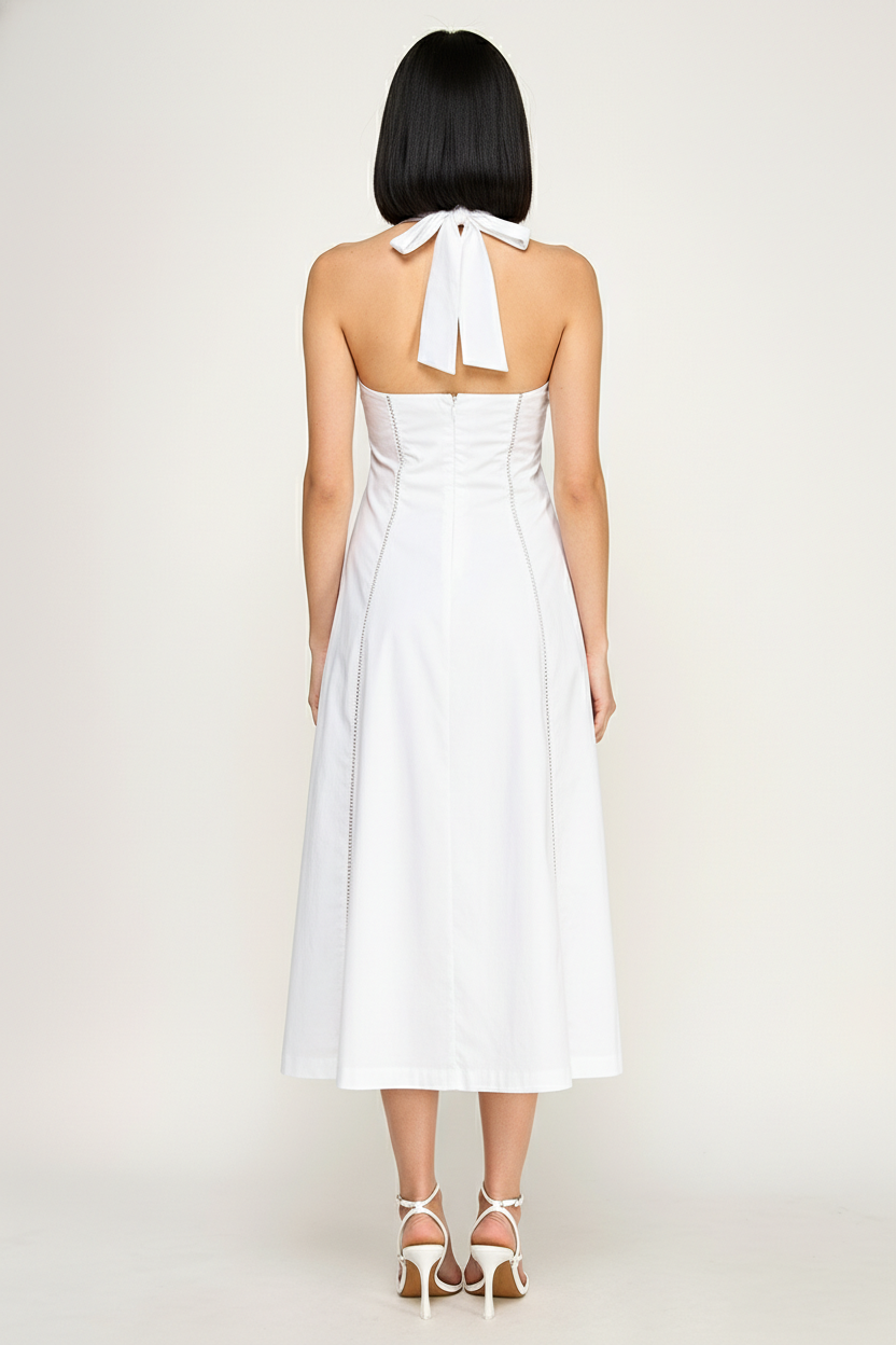 Elegant Halter Midi Dress With Open Back