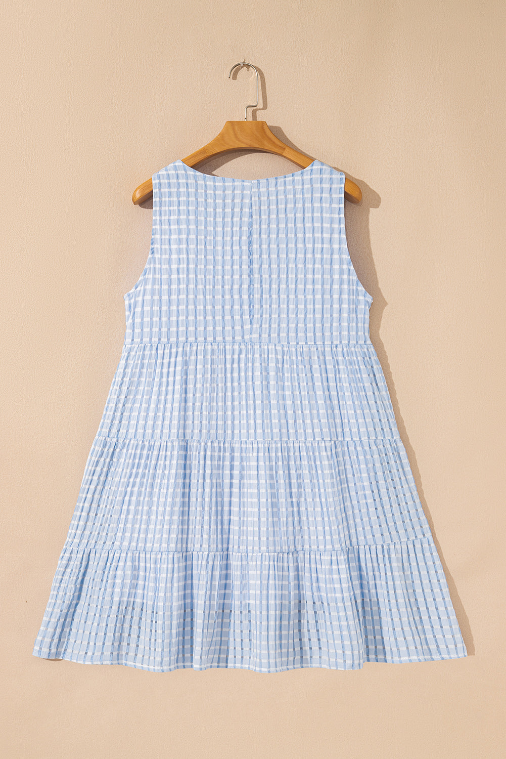 Pink Gingham High Waist Sleeveless Mini Dress
