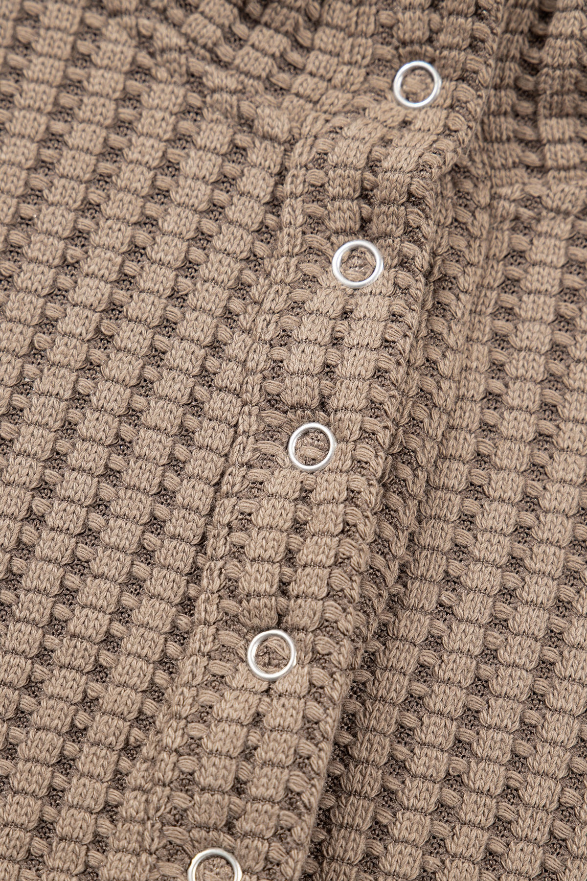 Light Pink Solid Color Textured Snap Button Collared Baggy Top
