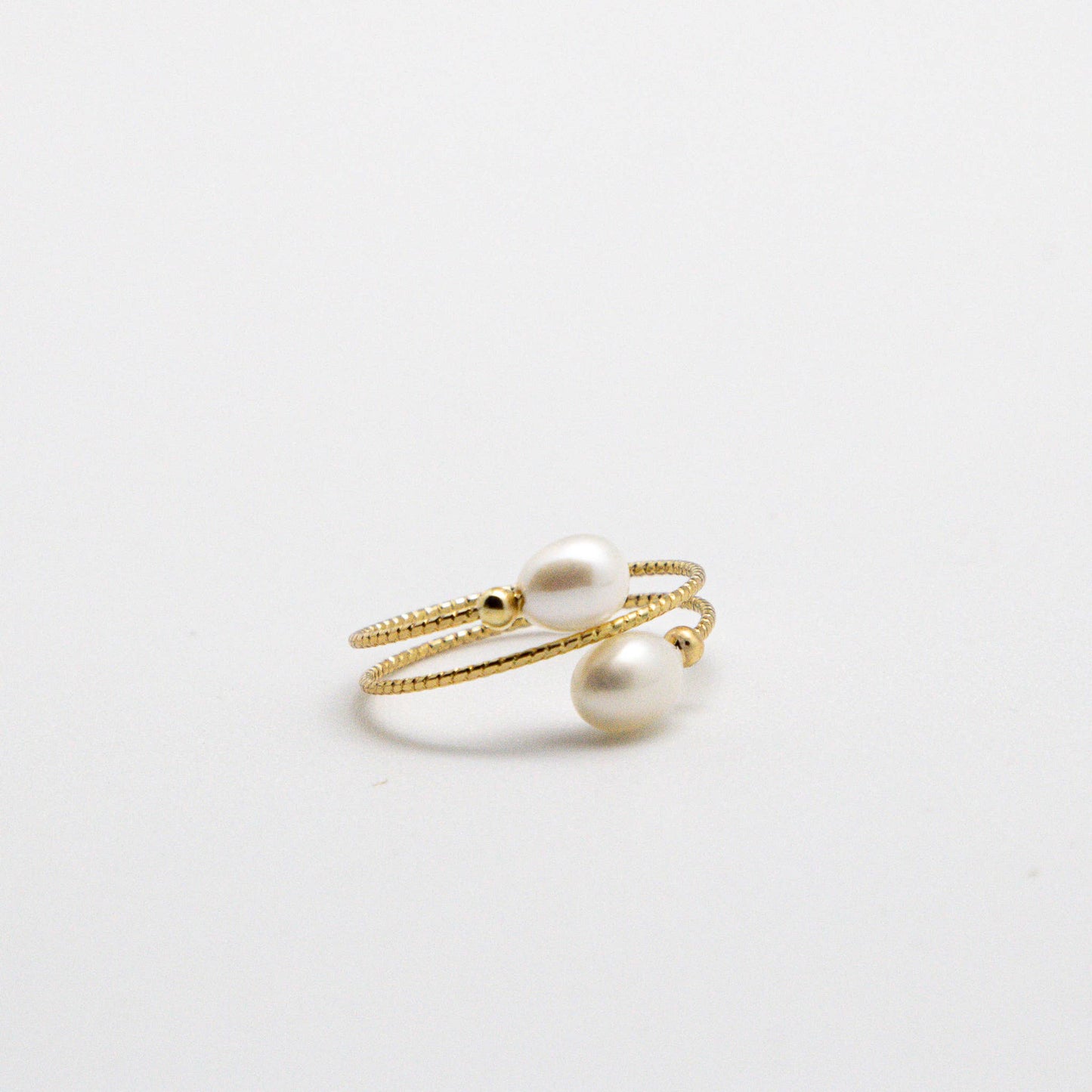 Ring 14K Gold Plated w/2 Freshwater Pearls Adjustable
