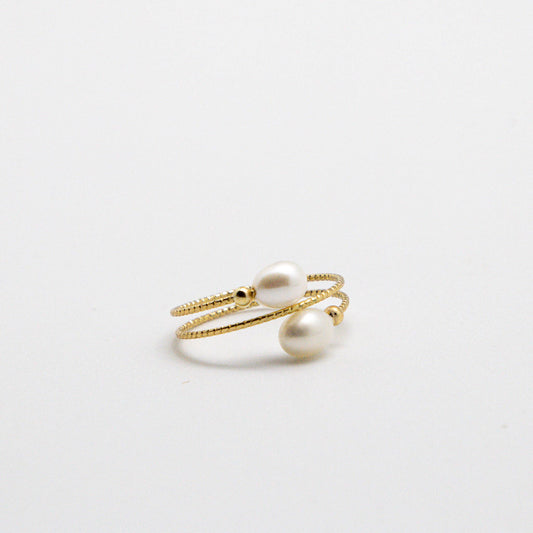Ring 14K Gold Plated w/2 Freshwater Pearls Adjustable