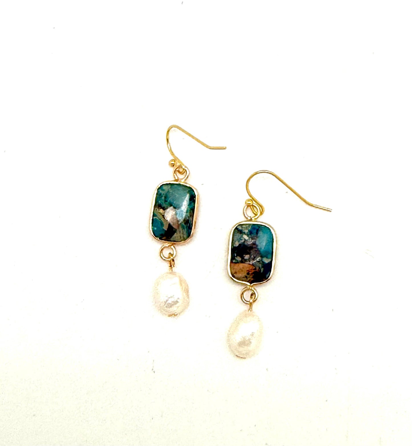 Earring Imperial JasperStone w/FreshwaterPearl Drop Gld Hook
