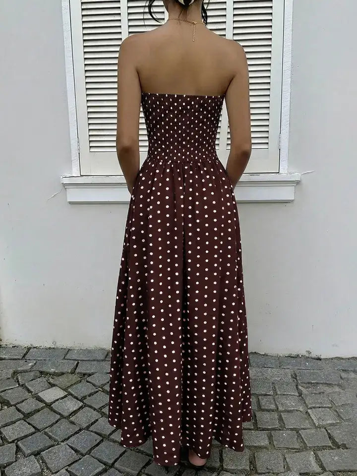 Polka Dot Strapless Maxi Dress Resort Vacation Sundress