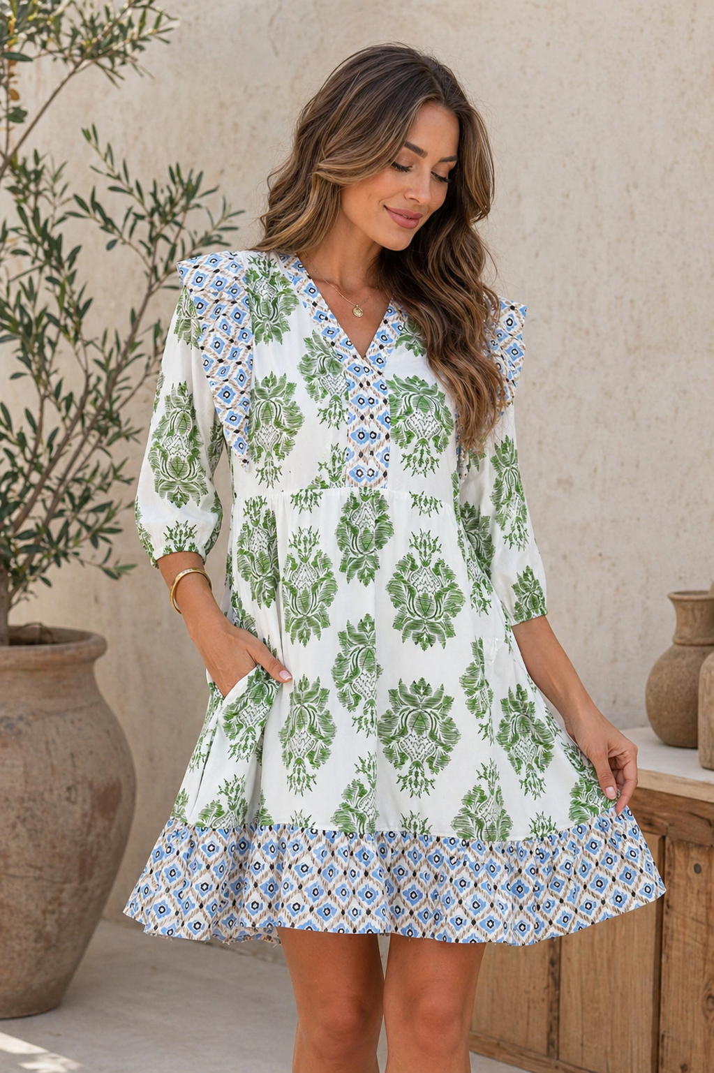 Floral Mini Dress Casual Ruffle Patchwork Mini