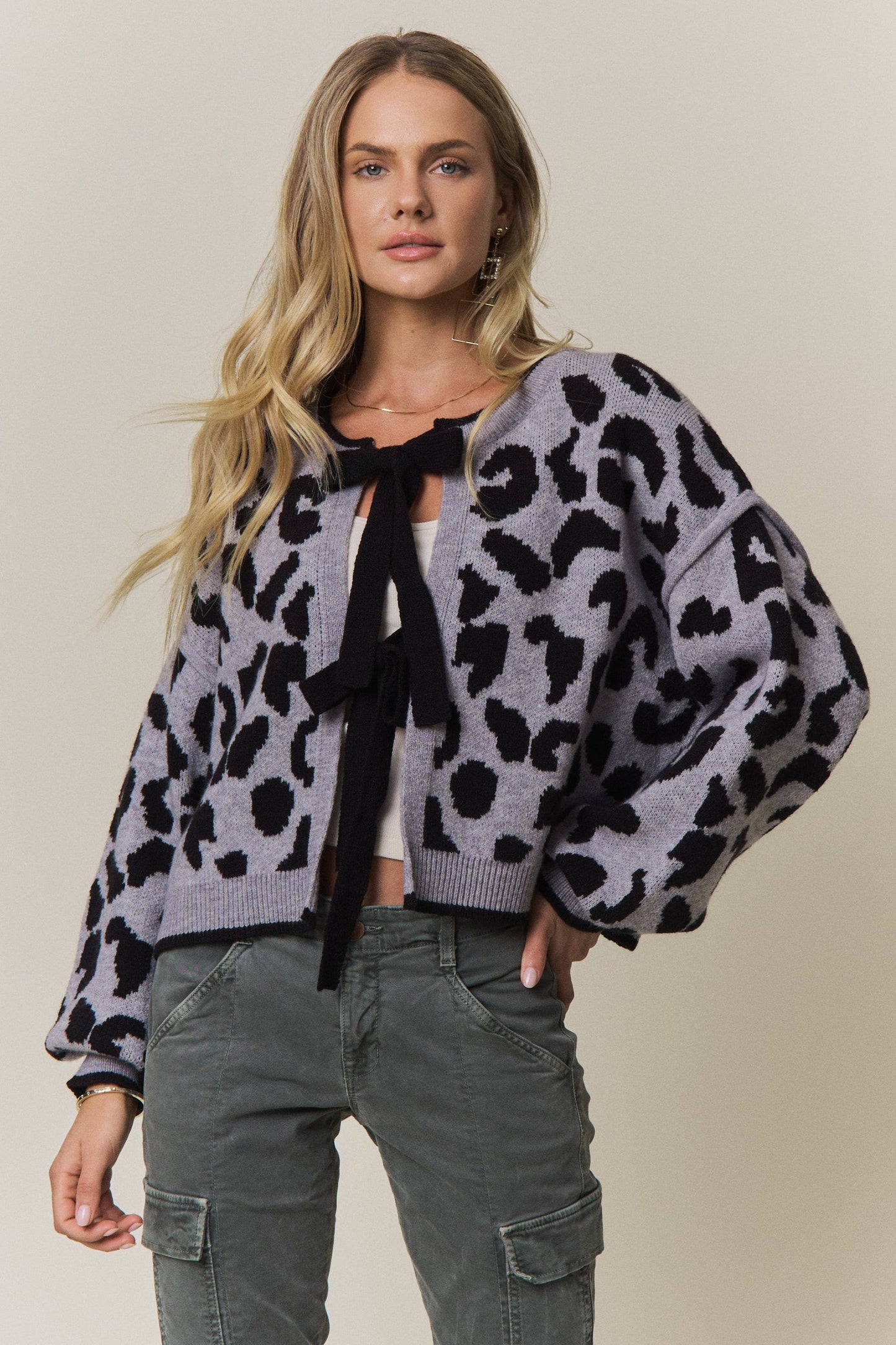LEOPARD PRINT TIE-FRONT CARDIGAN - CESW4429