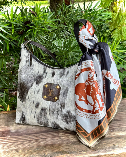 Upcycled LV Cowhide Leather Shoulder Crossbody Bag Western