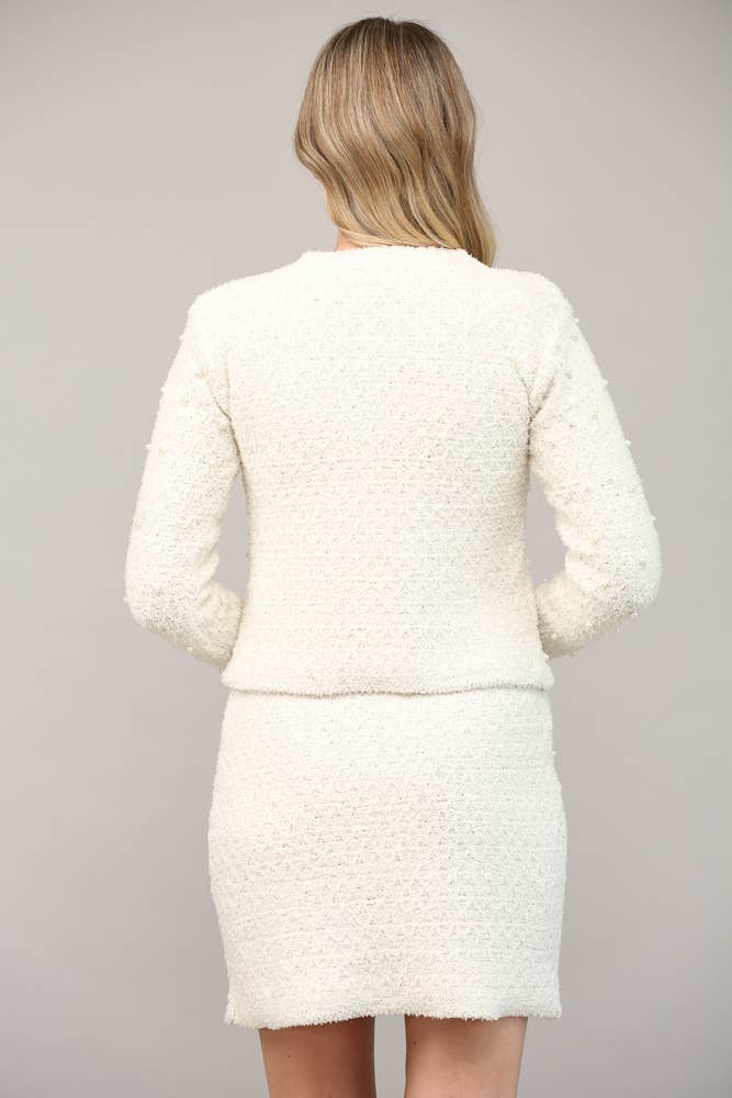 PEARL EMBELLISHED TWO FRONT POCKET SWEATER JACKET FW13105