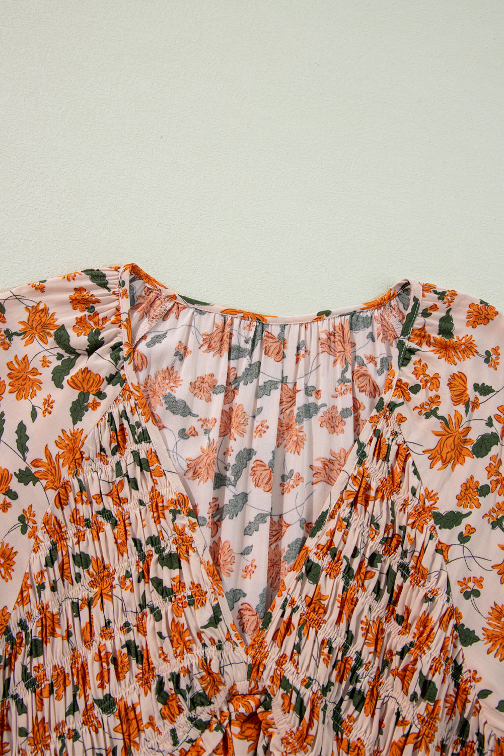 Black Floral Smocked V Neck Bubble Sleeve Babydoll Dress