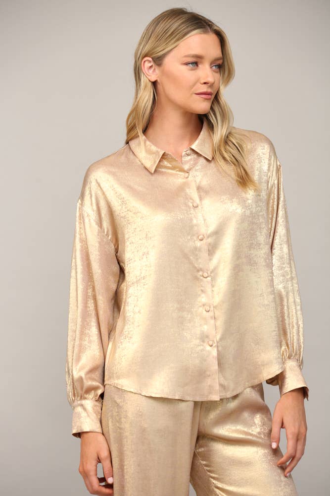 METALLIC BUTTON DOWN SHIRT FT23103