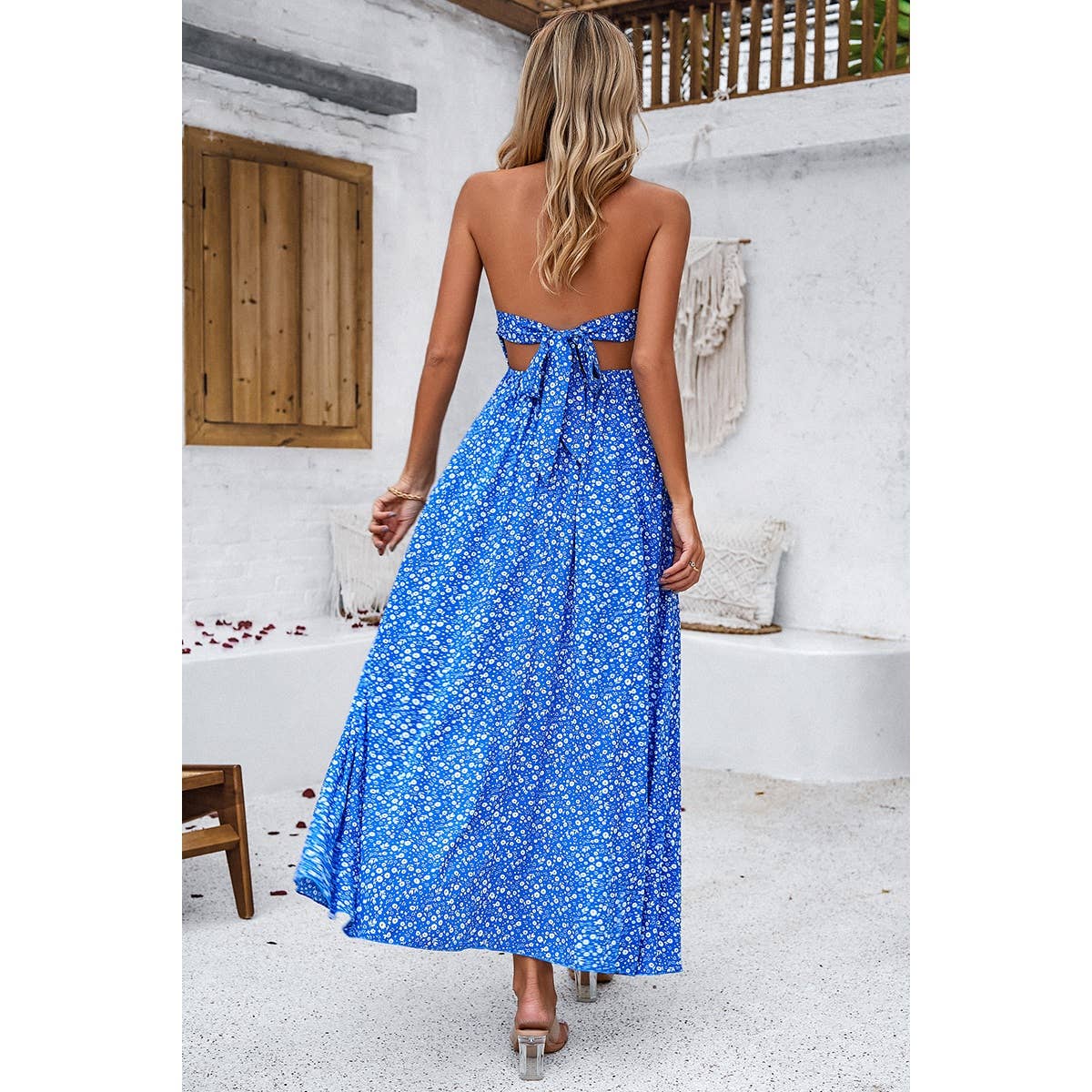 Floral Boho Tie Sleeveless High Waist Maxi Split Dress