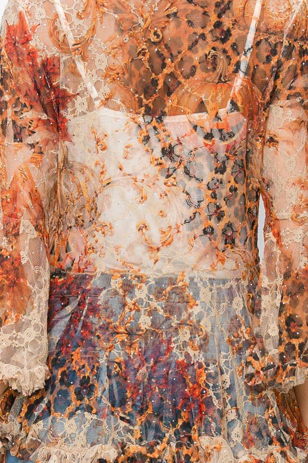 Sparkly Sheer Lace Tie-Front Cardigan