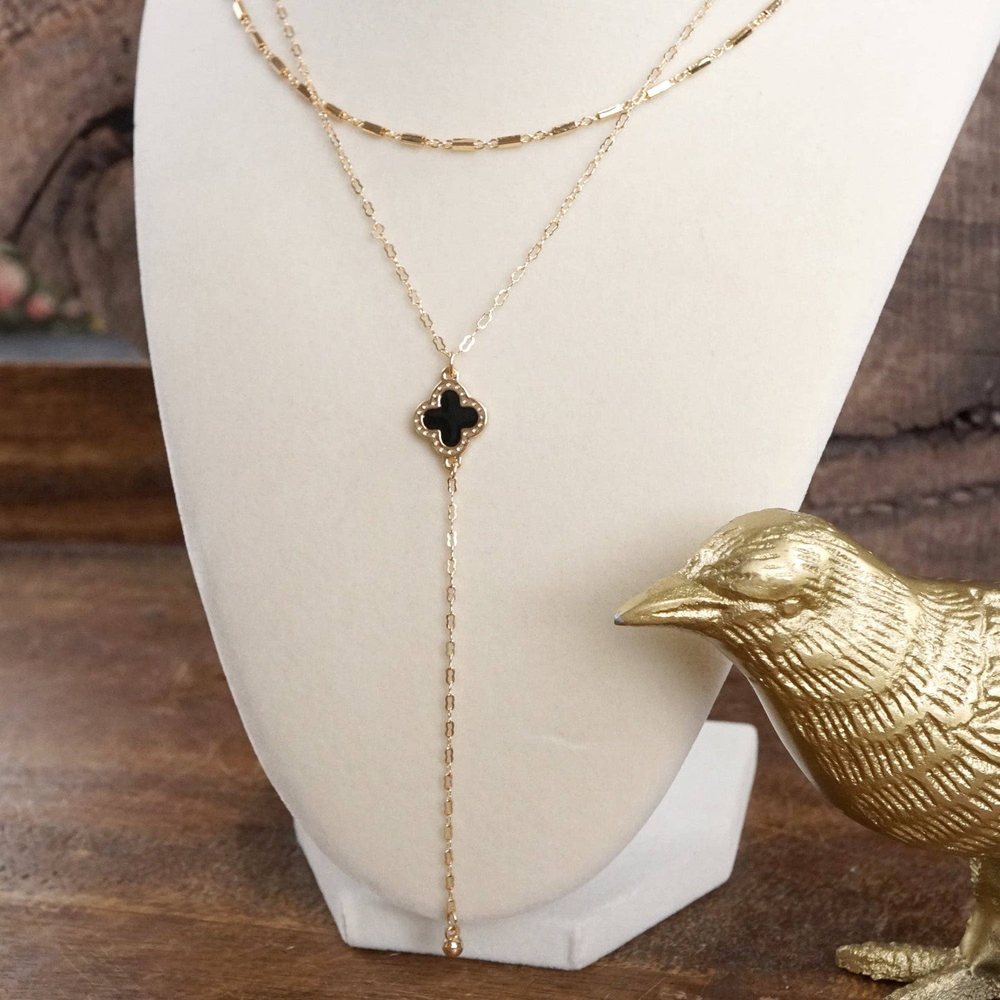 Clover Lariat Dainty Layered Necklace – Gold Tone & Color Options
