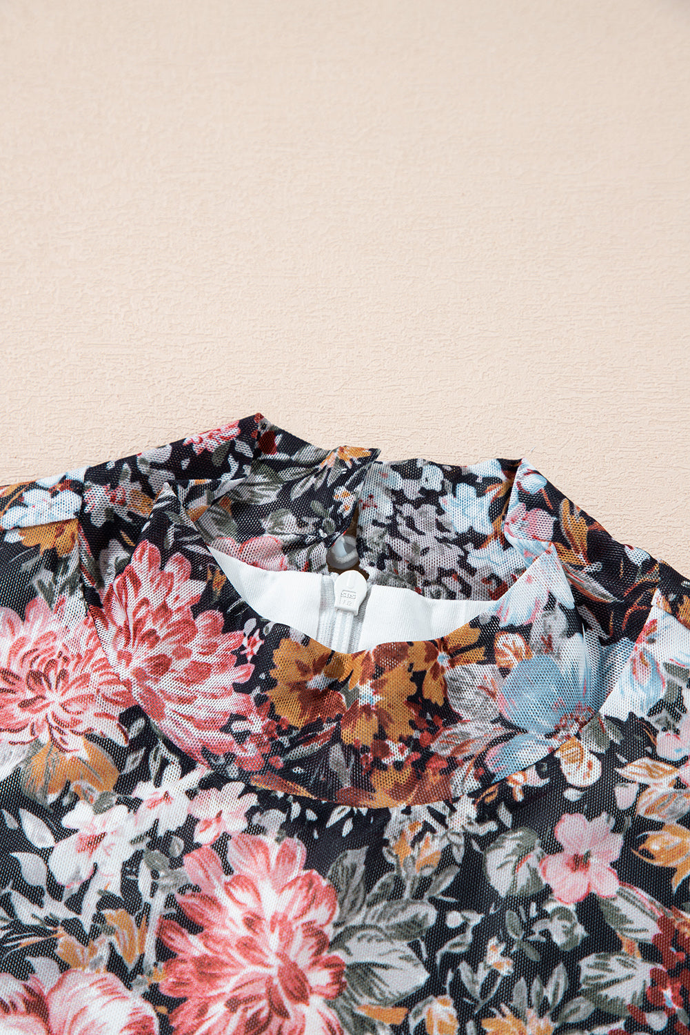 Brown Floral Allover Print Mock Neck Bodycon Midi Dress