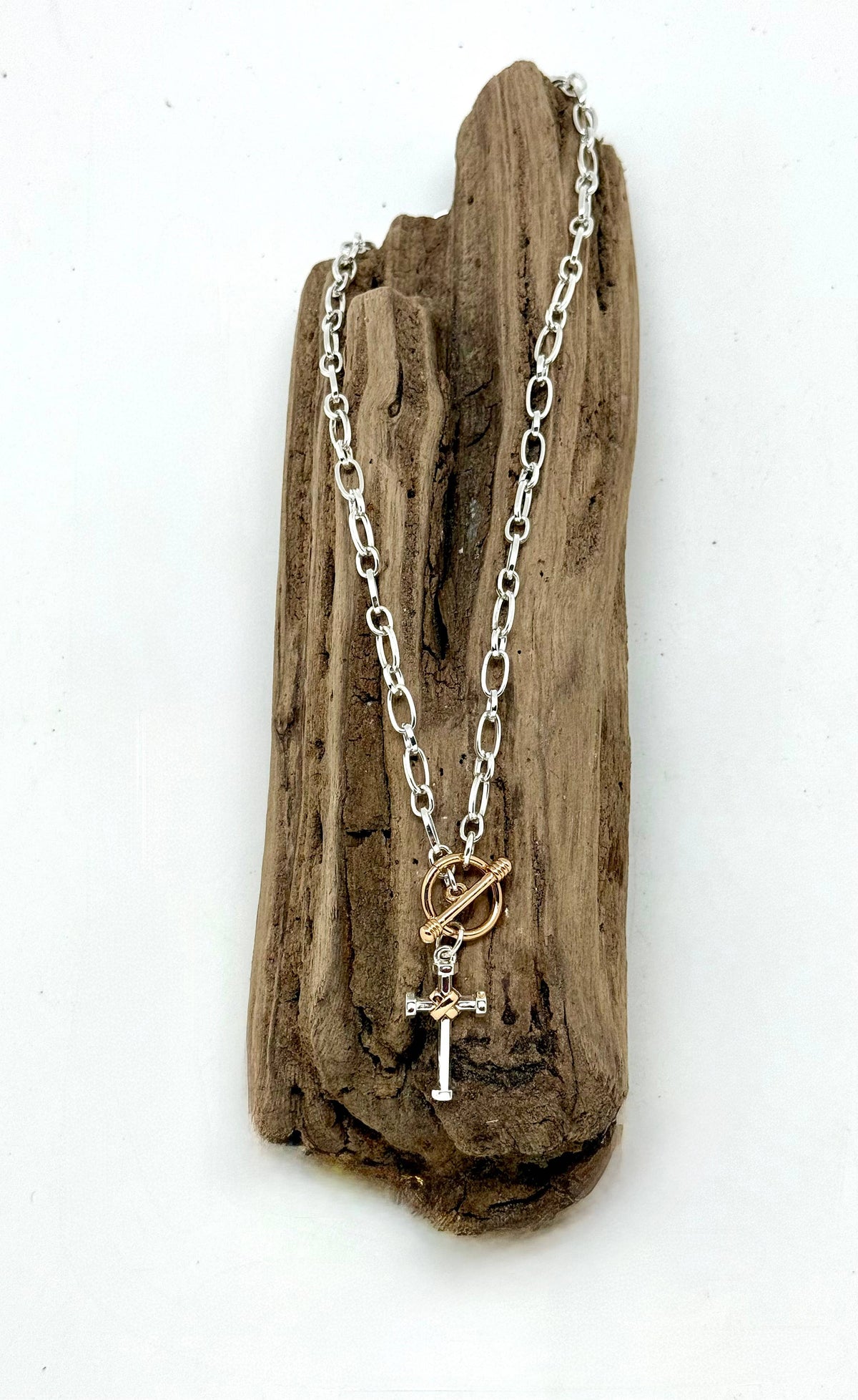 Necklace Alloy Plated Silver Chain w/Multi Metal Cross 18”