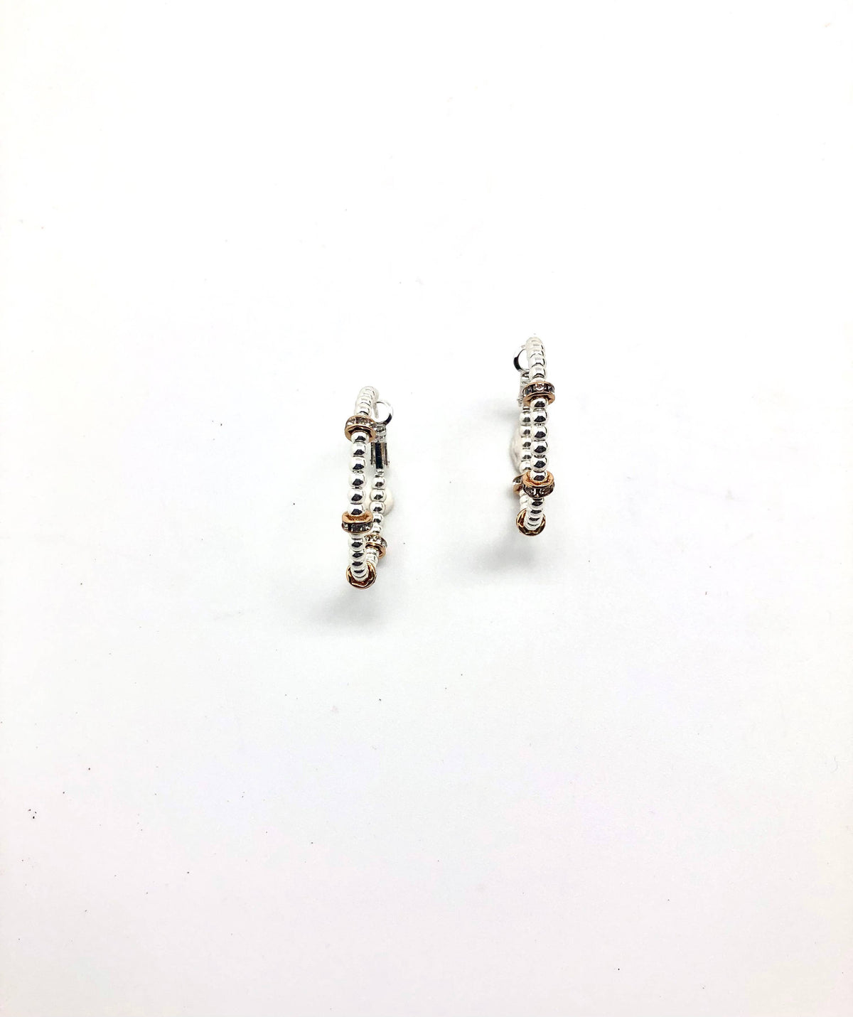 Earring Medium Hoop 3mm Silver Beads w/Gold Rondelle Spacer