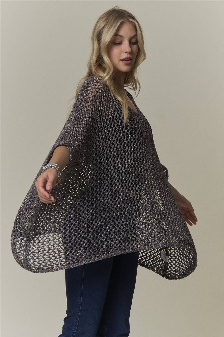OPEN-KNIT PONCHO SWEATER TOP- CESW4486