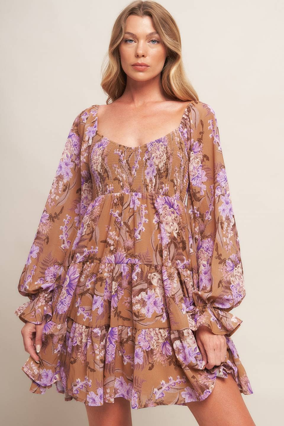 A printed woven mini dress - ID22859