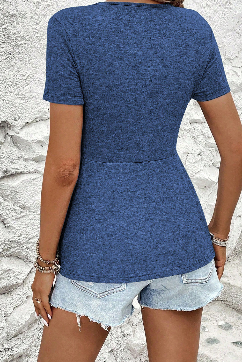Green Bay Twist Knot V Neck Short Sleeve Blouse