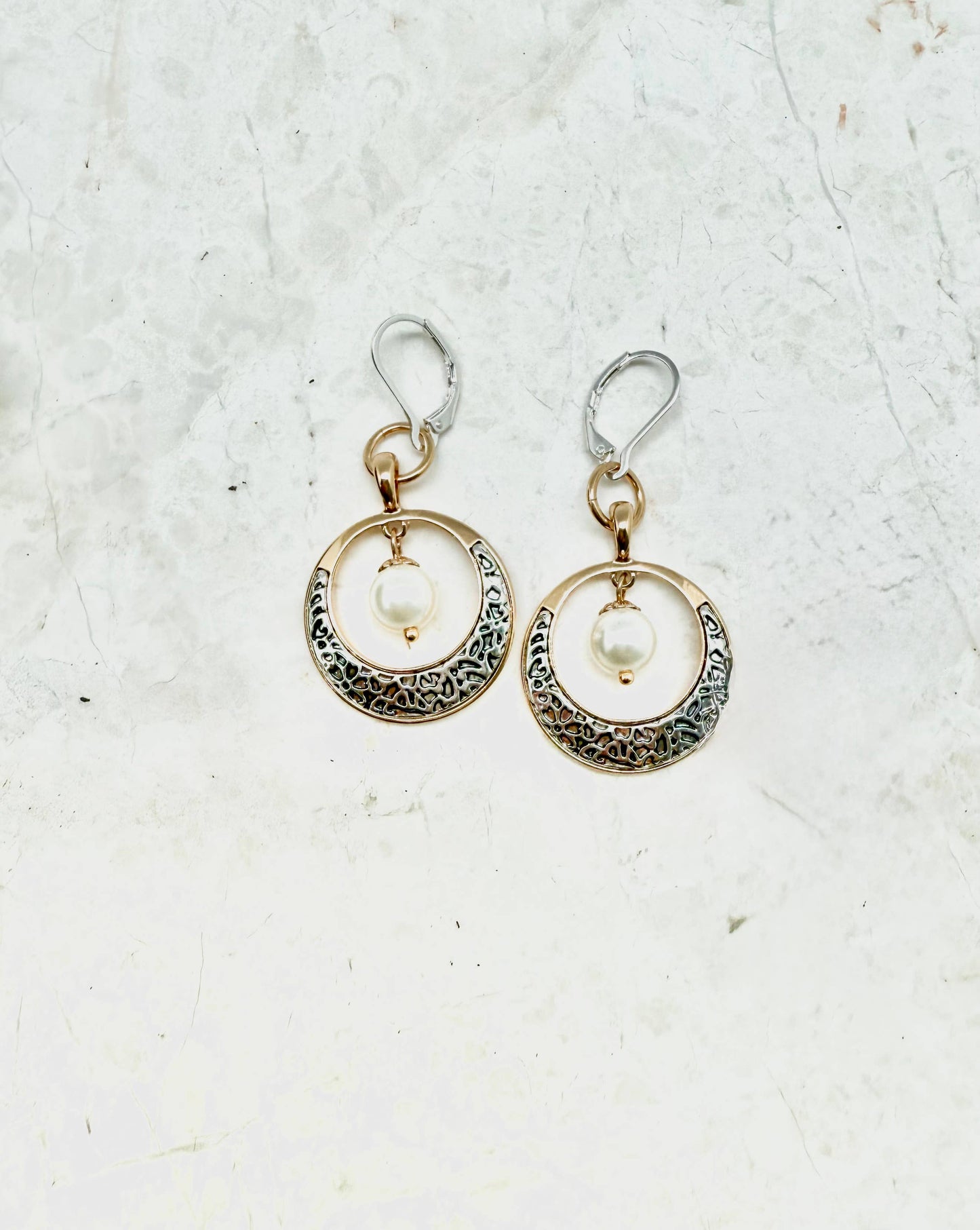 Earring Filigree with Glass Pearl Drop Bead AlloyMulti Metal