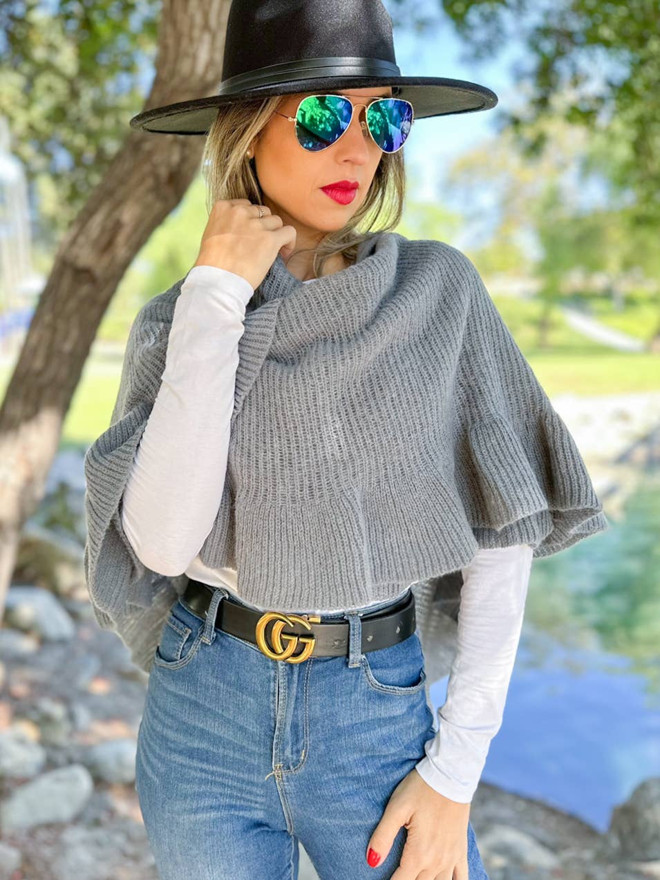 Soft Grey Ruffle Detail Open Front Lightweight Ruana Shawl