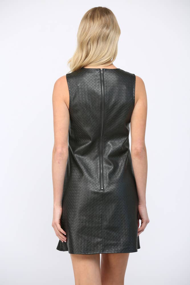 BASKETWEAVE PATTERN FAUX LEATHER SLVL DRESS