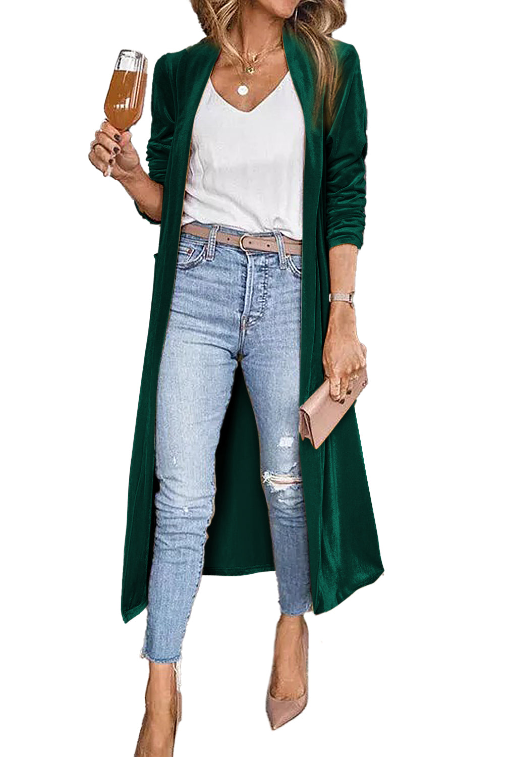 Desert Palm Pocket Open Front Long Cardigan