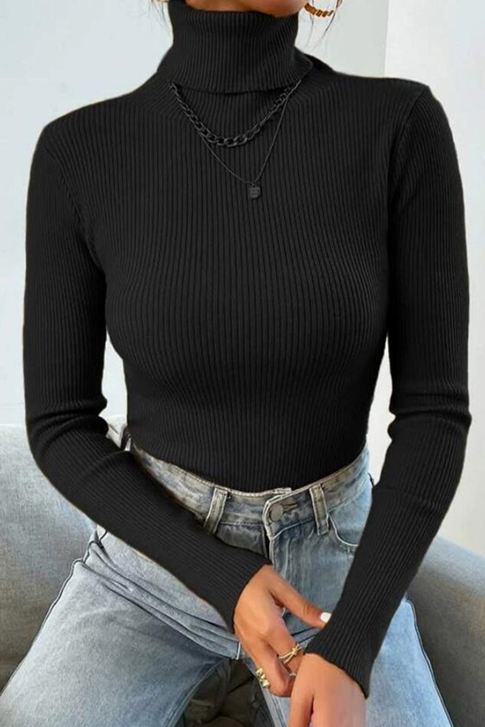 Turtleneck Pullover Knit Top