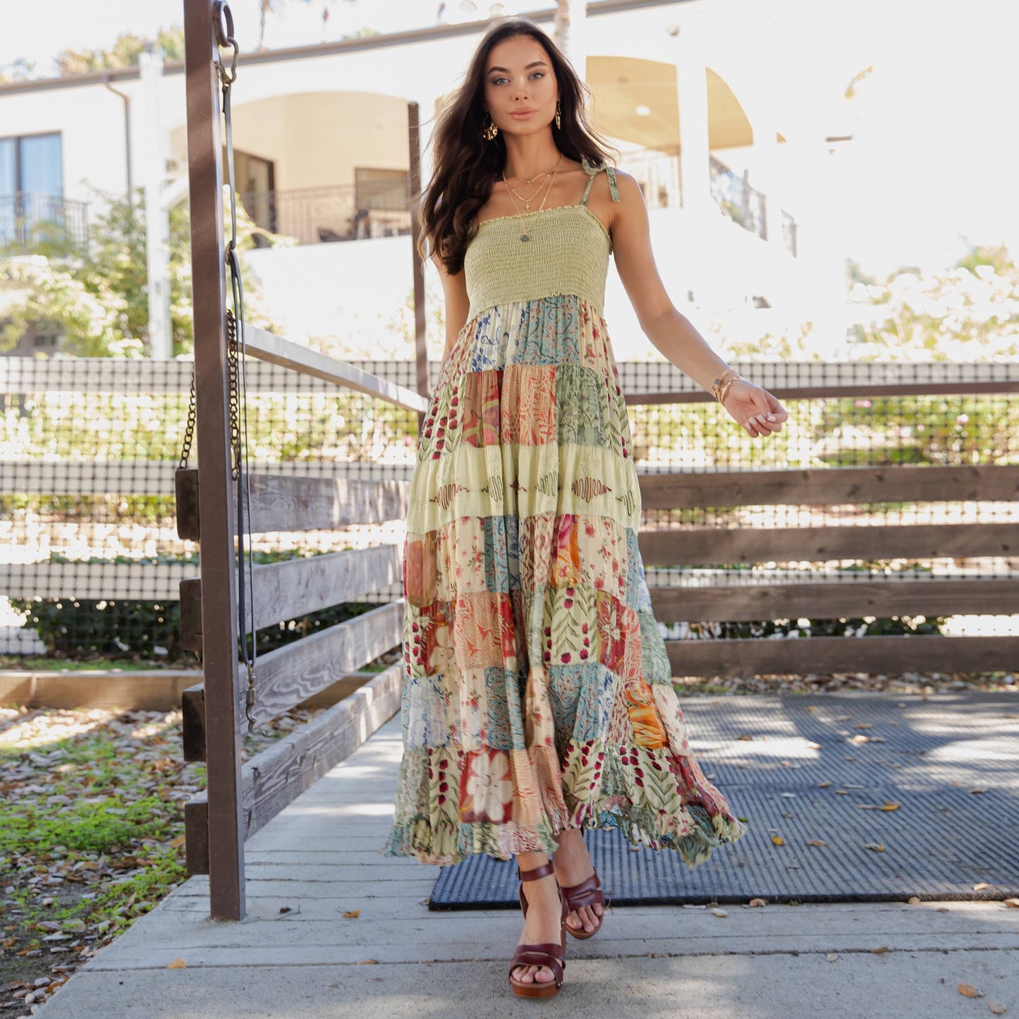 Artisan Pearl Maxi Dress Smocked Bodice Aari Embroidery