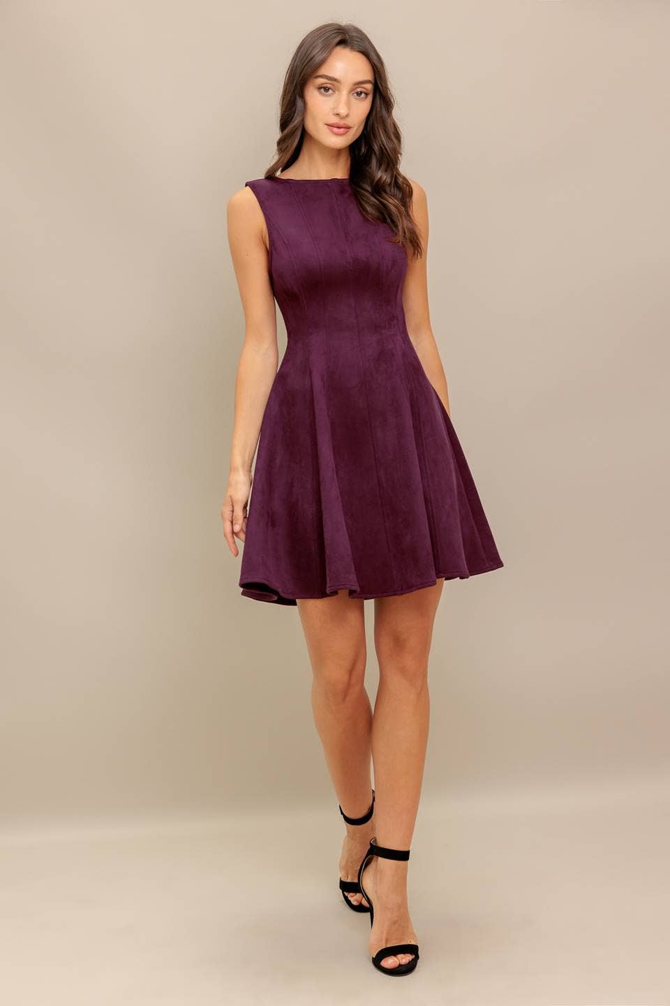 Burgundy Solid Faux Suede Mini Dress