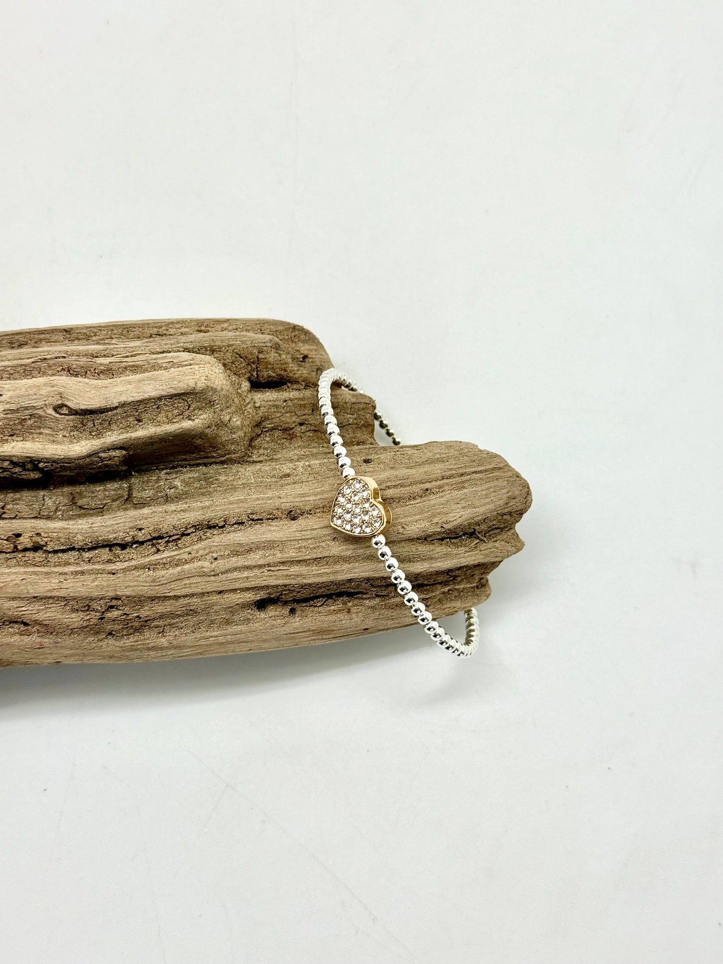 Cuff Glass Hearts High Quality Plated SilverBeads Adjustable