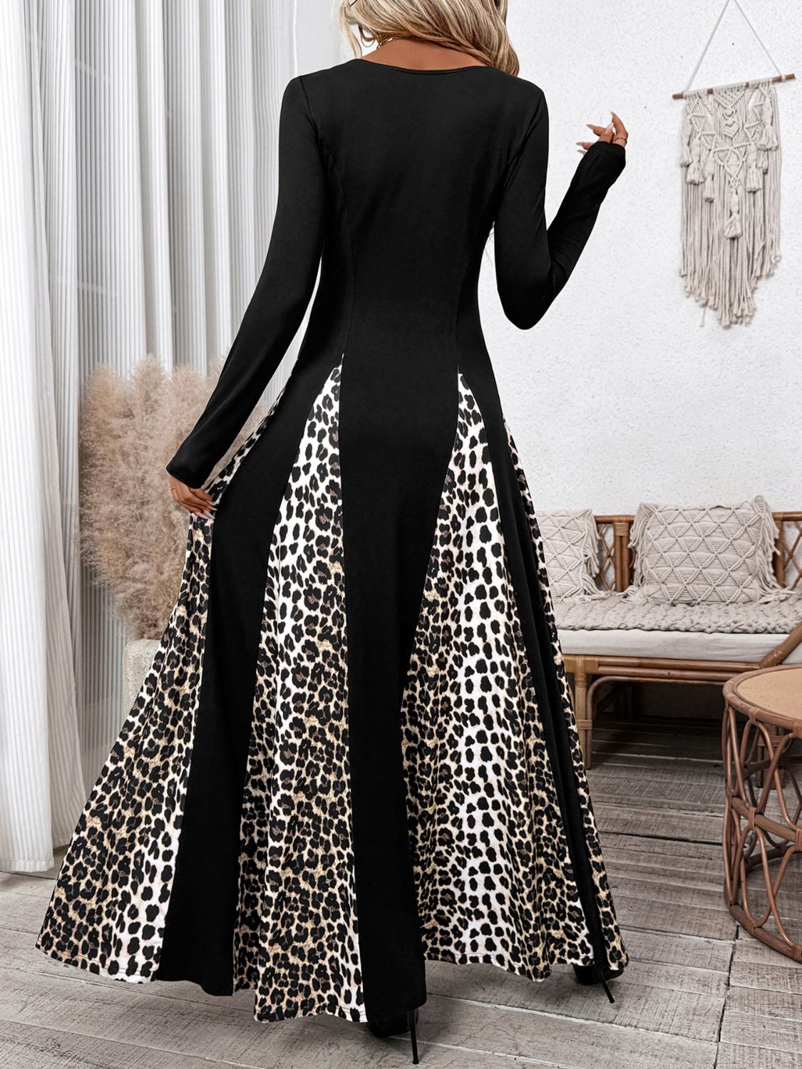 Square Neck Long Sleeve Maxi Dress