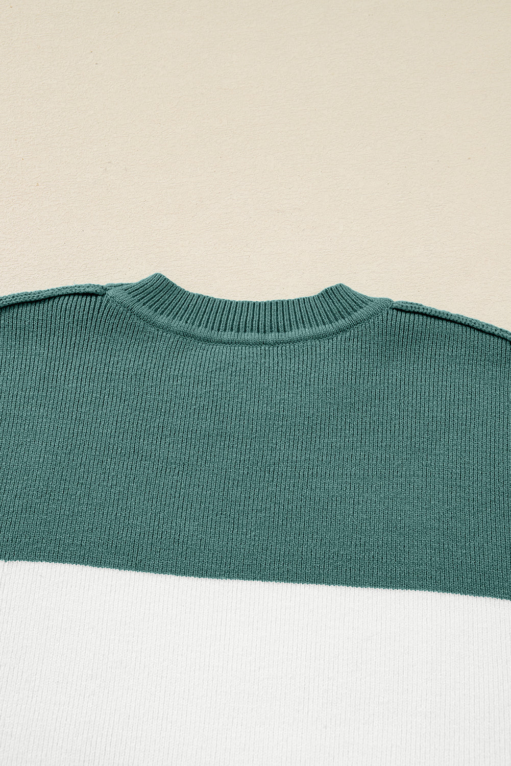 Khaki Colorblock Ribbed Knit Baggy Sweater