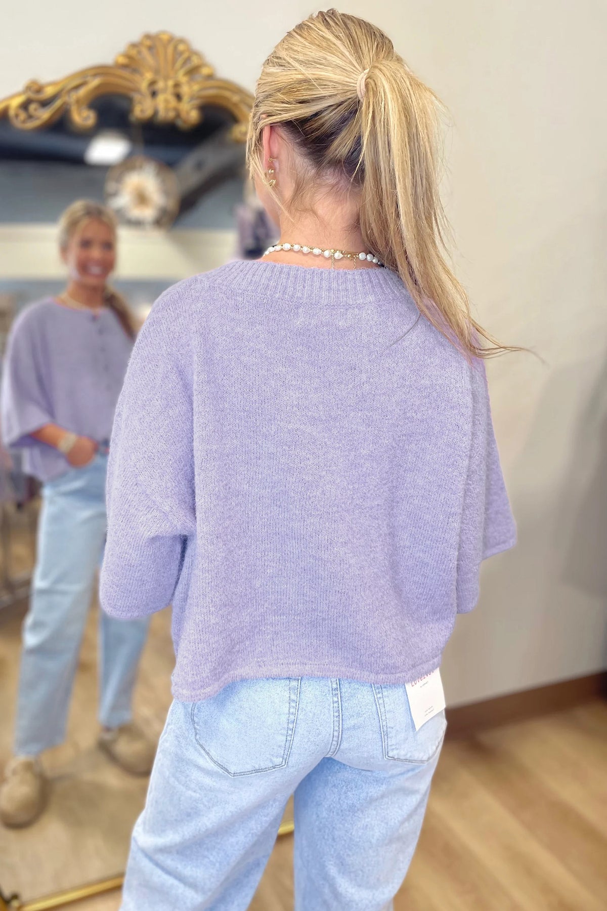 Lavendula 3/4 Sleeve Boxy Knit Button Down Sweater Cardigan