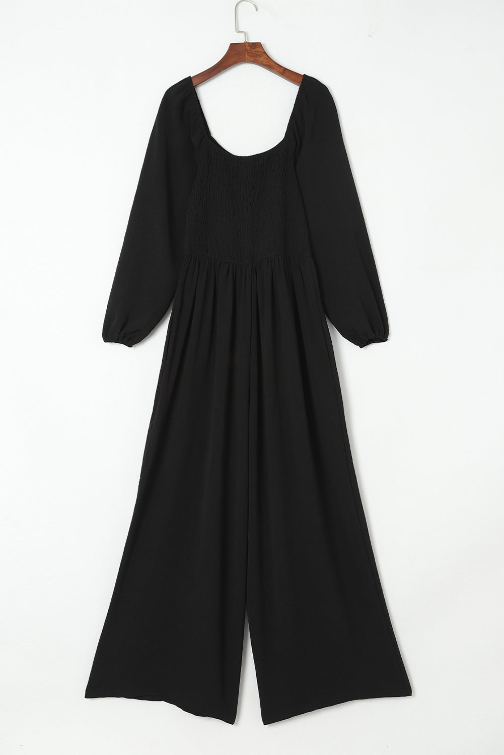 Smocked Square Neck Long Sleeve Wide Leg Jumpsuit