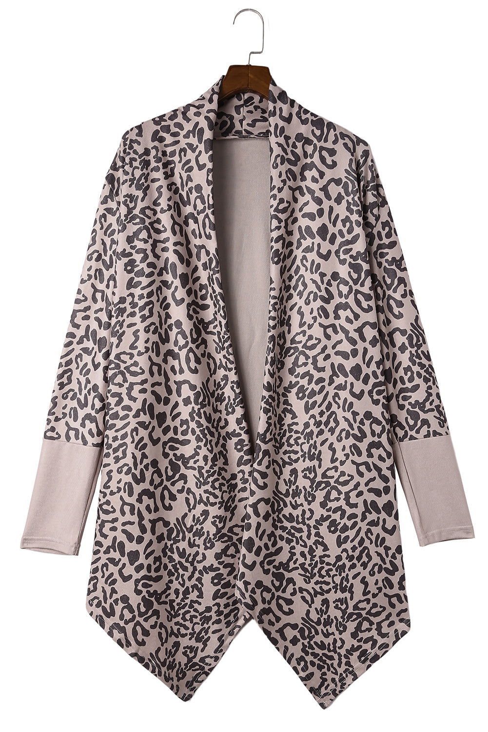 Long Cardigan Cheetah Print Cowl Neck Open Front