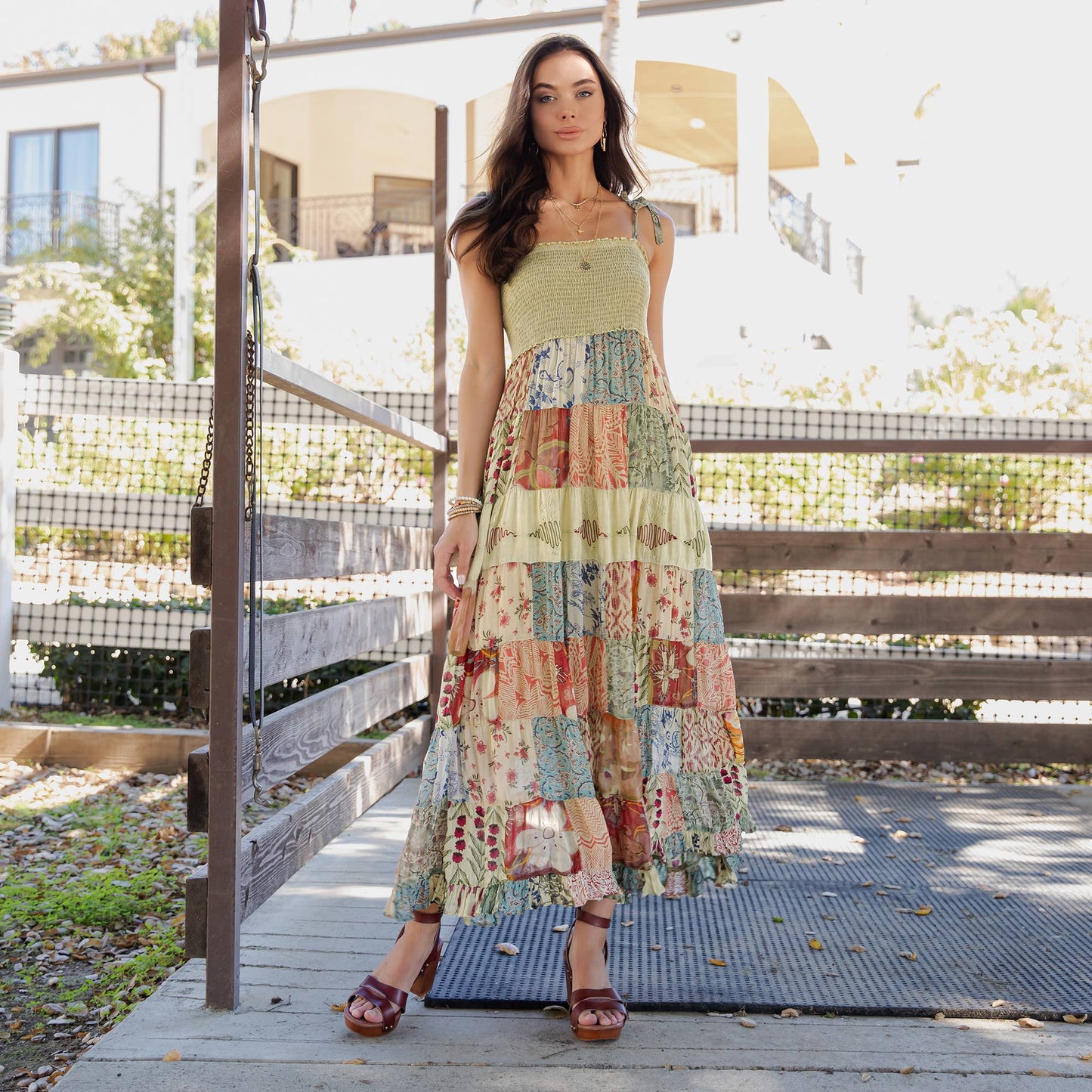 Artisan Pearl Maxi Dress Smocked Bodice Aari Embroidery