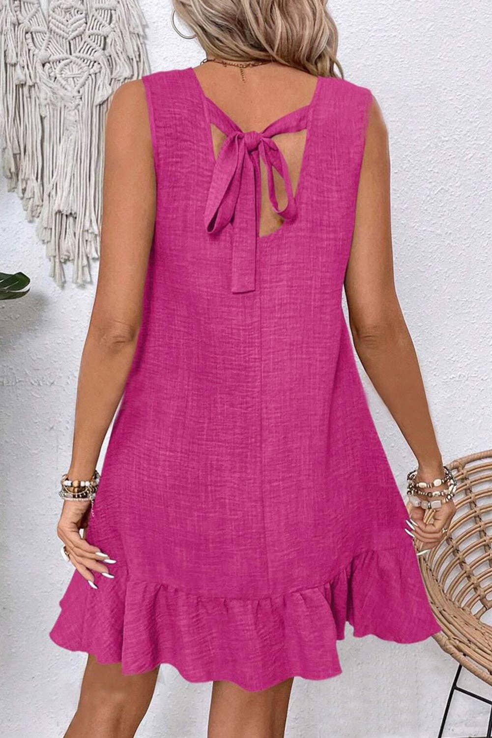 Ashleigh Blue Knot Scoop Back Ruffle Hem Sleeveless Mini Dress