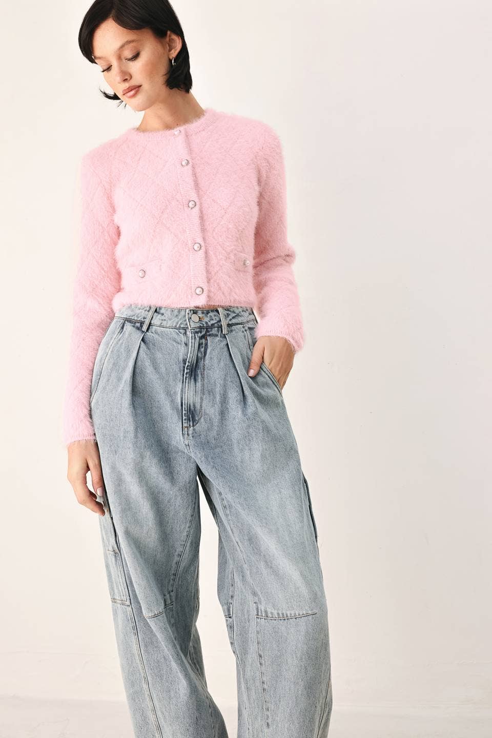 A solid sweater knit cropped cardigan