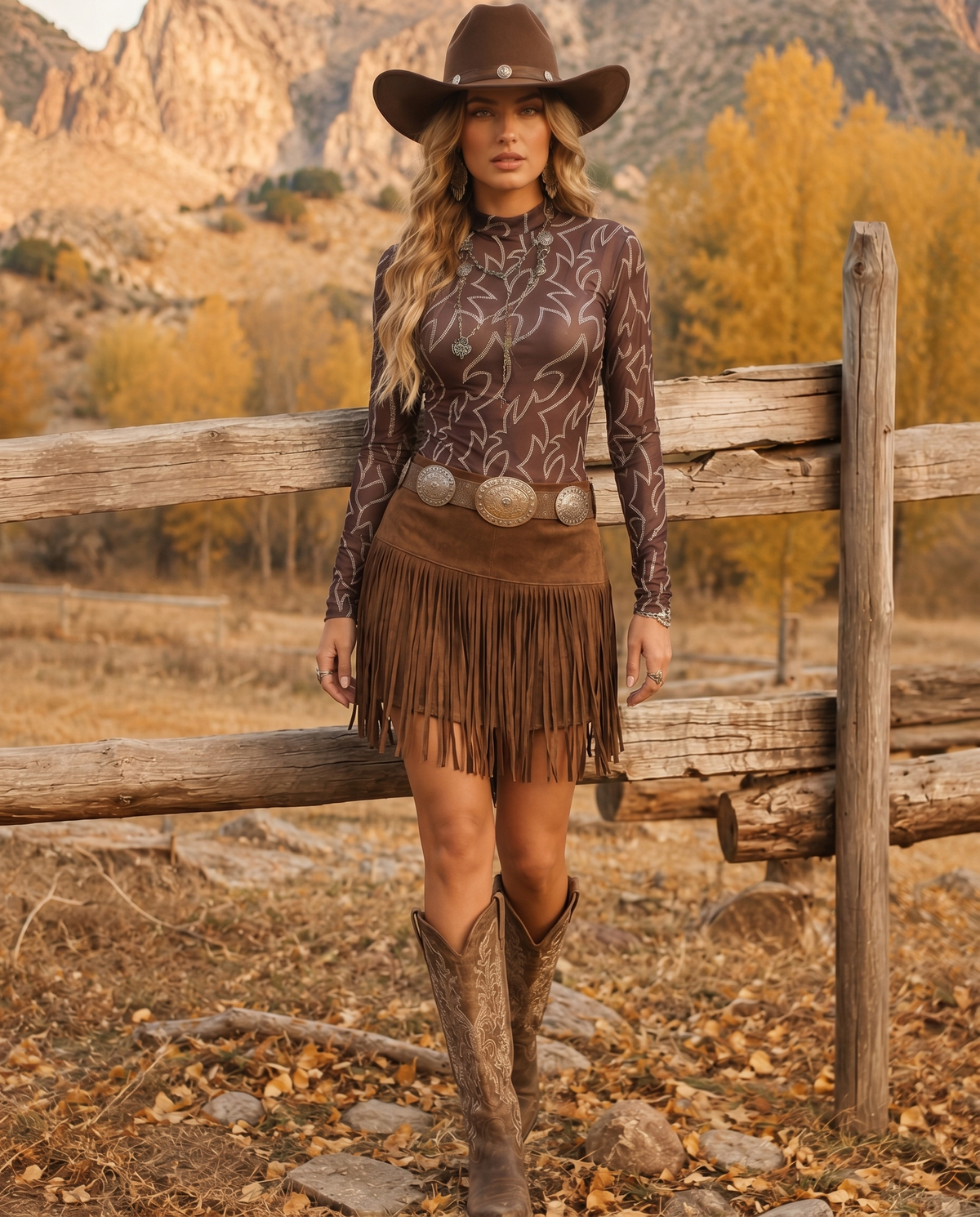 Boots Stitch Print Sheer Mesh Mock Neck Fitted Top