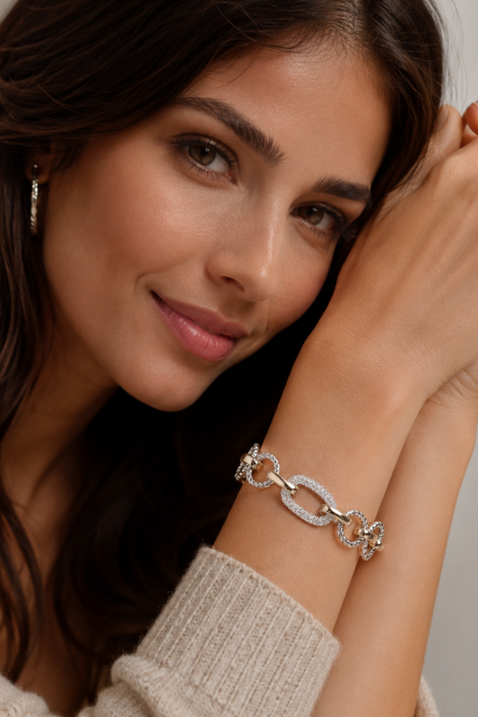 Gold Plated Two Tone Cz Toggle Bracelet
