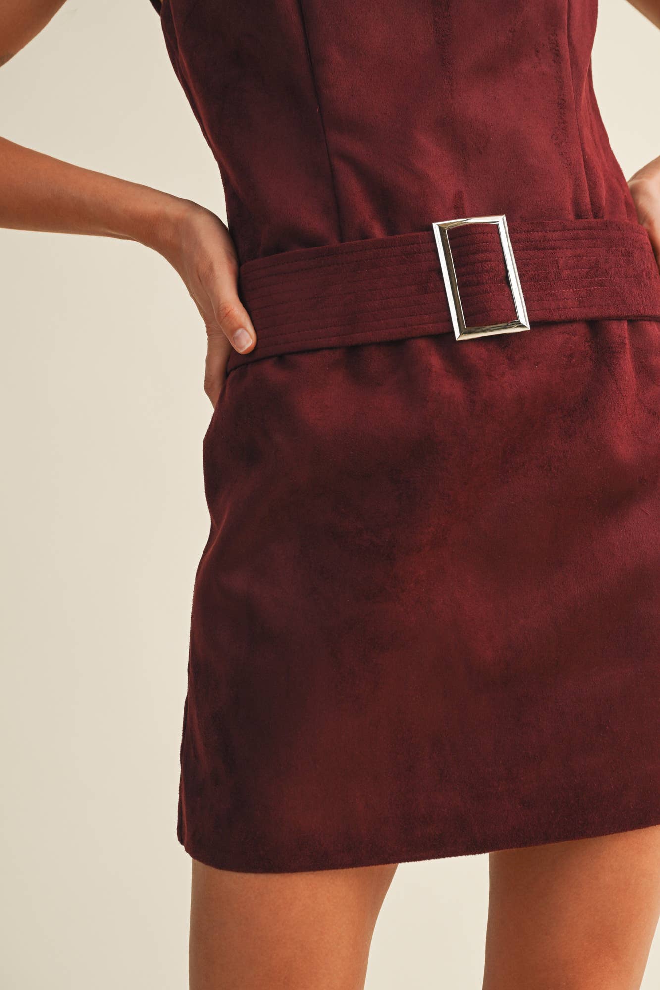 Belted Suede Mock Neck Dress