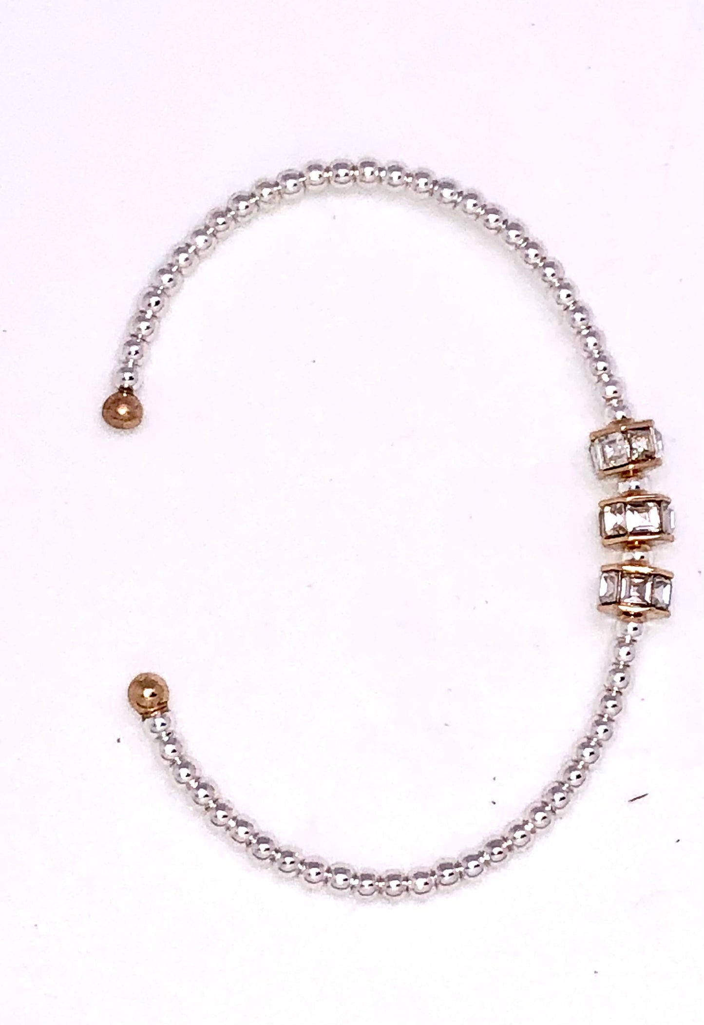 Cuff Alloy Plated 3mm Bead w/Glass Beveled Glass 7-8”