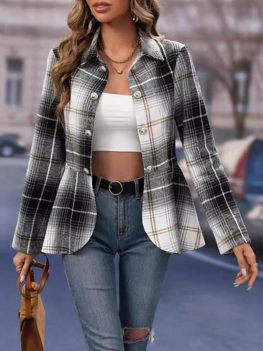 Long Sleeve Plaid Button Up Jacket