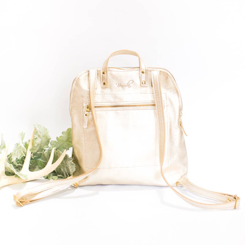 Platinum Leather | Gold Riley Backpack In