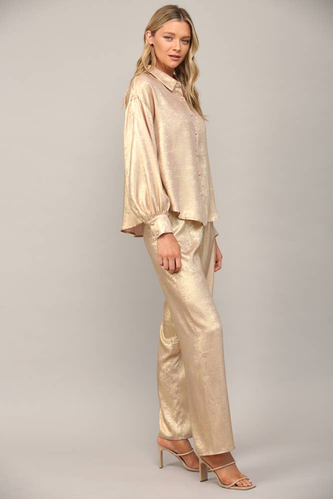 METALLIC BUTTON DOWN SHIRT FT23103