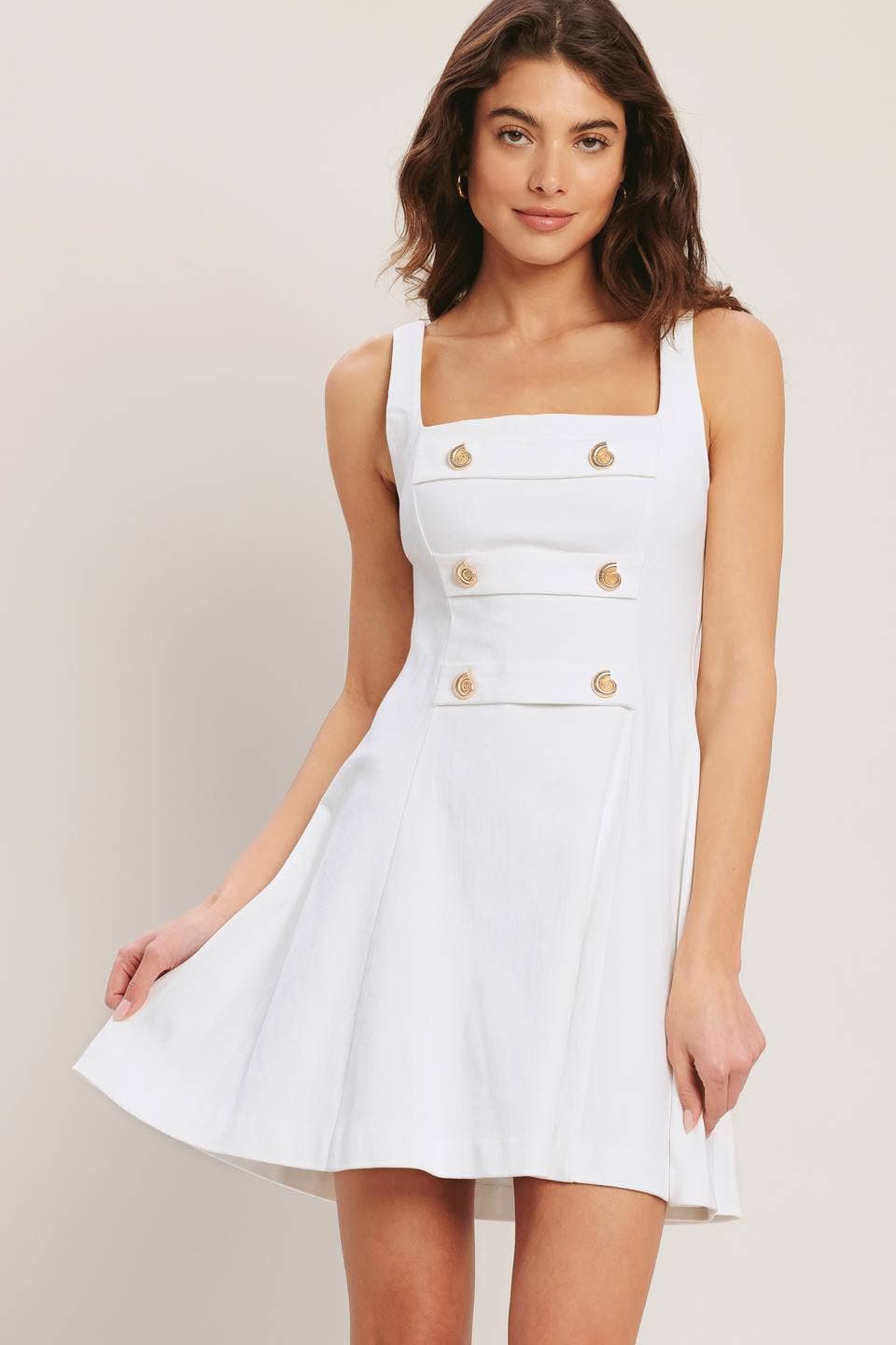A solid woven mini dress