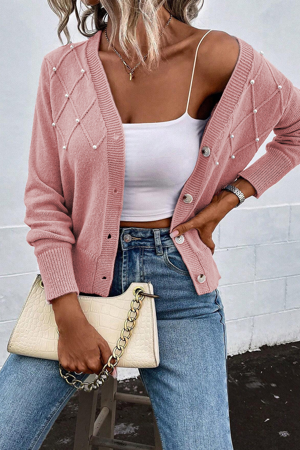 Pearl Beaded Knit Cardigan