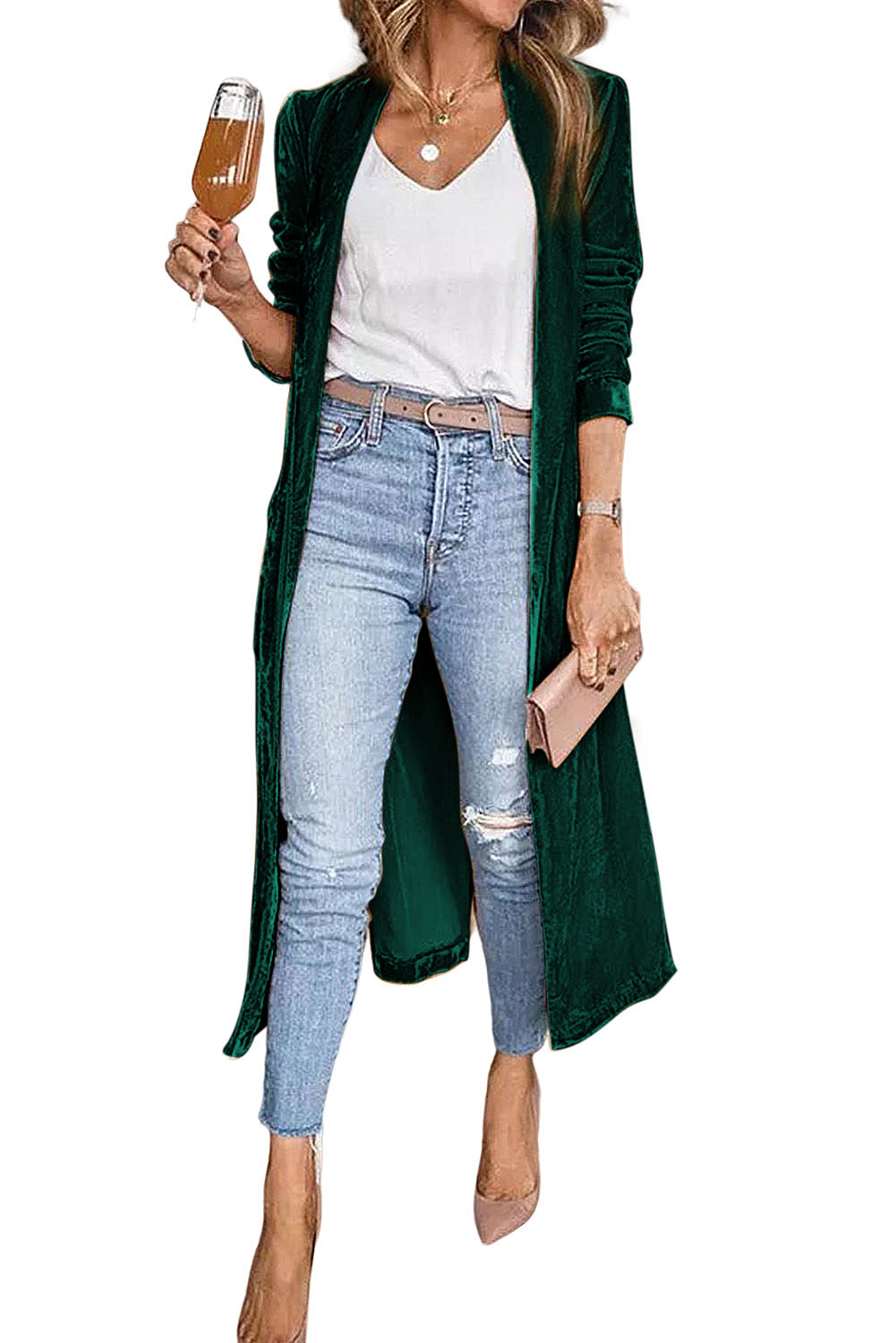 Desert Palm Pocket Open Front Long Cardigan